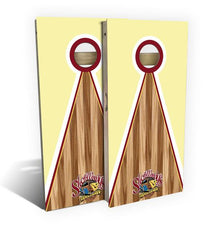 Slick Woody's cornhole boards with logo pyramid design