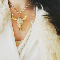 gold and cream steer skull pendant necklace