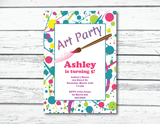 art party printable birthday party invitations
