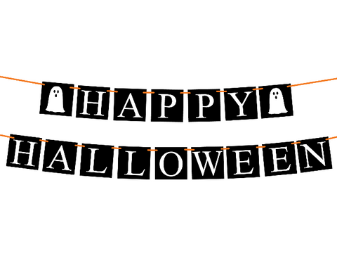 black printable happy halloween banner with ghosts - Celebrating Together
