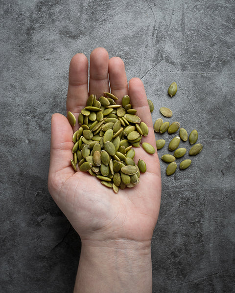 Raw pumpkin seeds - a great source of plant-based protein, iron, and magnesium.