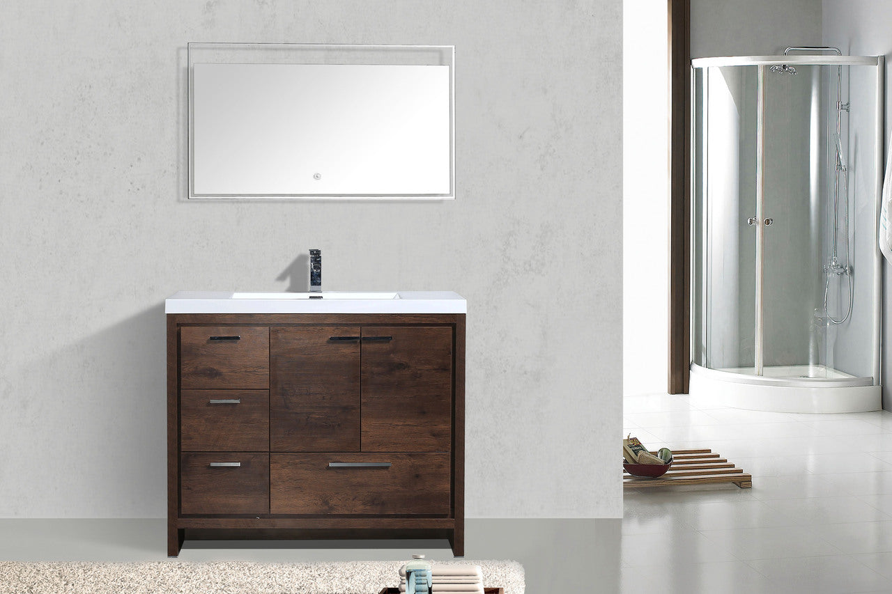 arya rose wood single sink bathroom vanity/ left side drawers