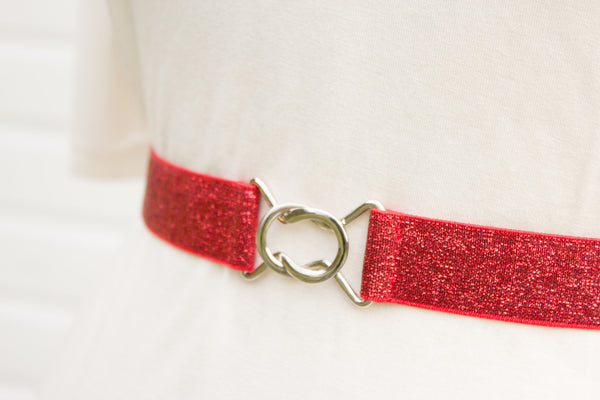 Women's 1 inch red glitter belt by Cinched Apparel