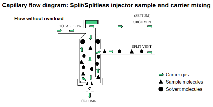 Capillary flow diagram : Split/Splitless injection sample and carrier mixing (no backflash)