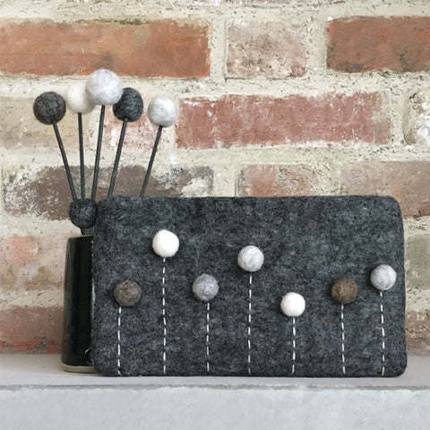 Felt Pompom Cosmetics Bag -  Charcoal 11903