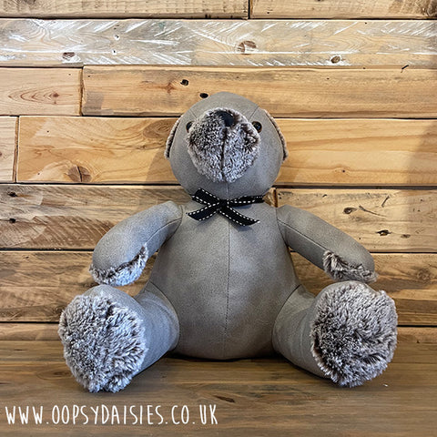 Teddy Grey Faux Leather Doorstop 11520