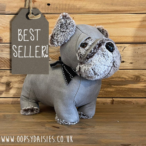 Pug Grey Faux Leather Doorstop 11522