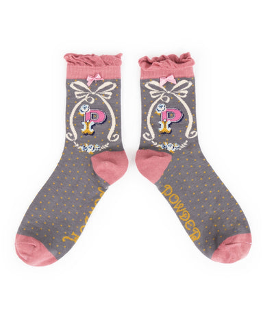 Powder Alphabet Ankle Sock - P 8017