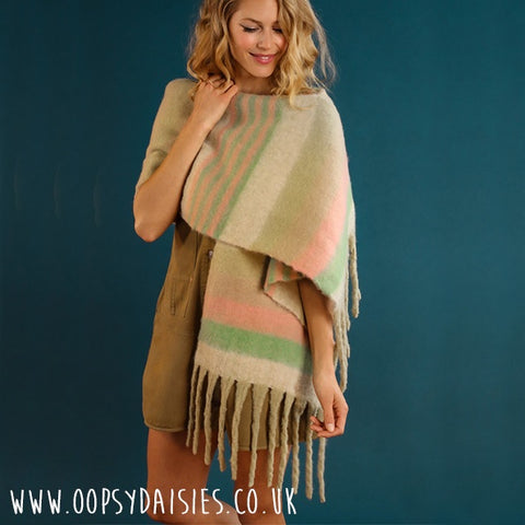 Powder Scarf Cosy Knitted - Enid in Sage/Petal 13199
