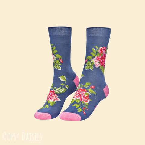 Powder Ankle Sock - Floral Vines in Navy 13719