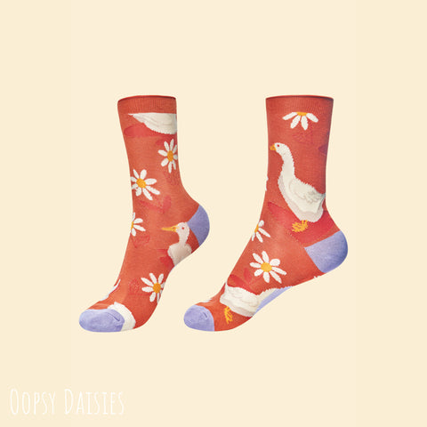 Powder Ankle Sock - Daisy Ducks in Tangerine 13725