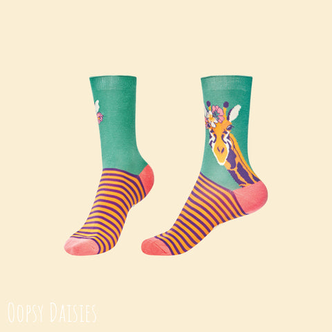 Powder Ankle Sock - Fancy Giraffe in Teal 13723