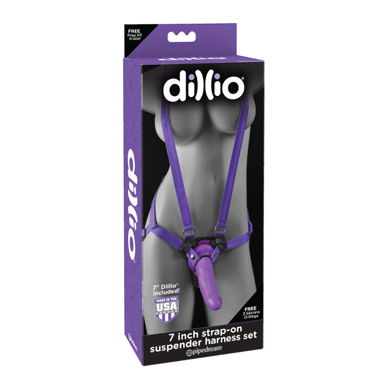 Dillio 7 Inches Strap On Suspender Harness Set Purple