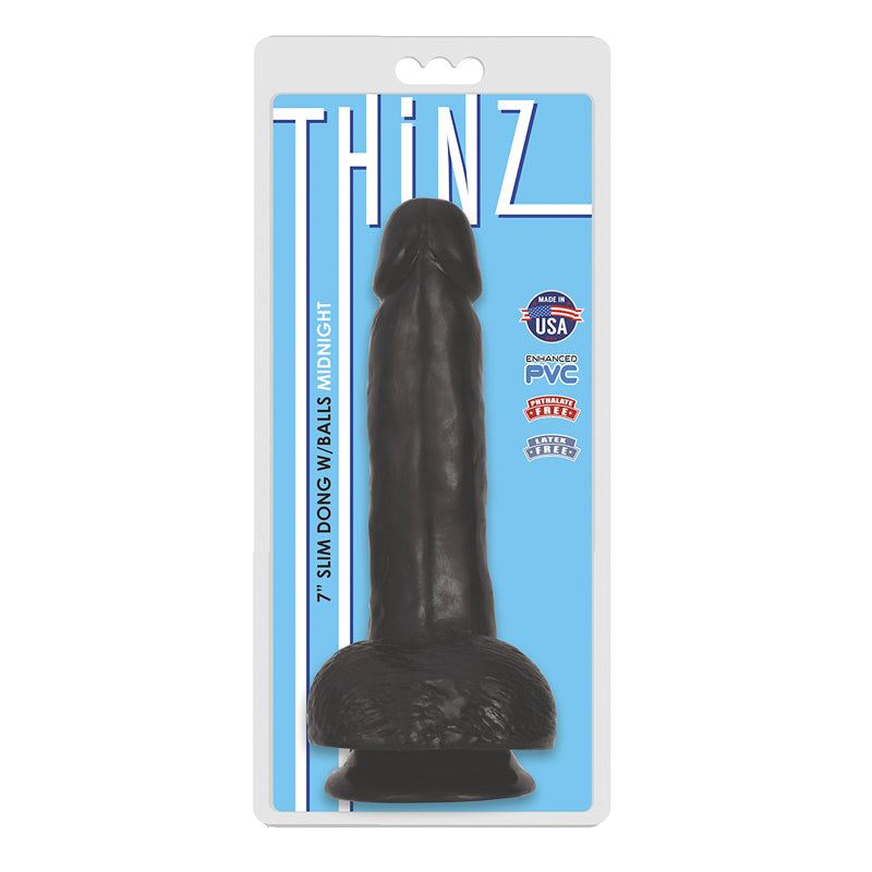 Thinz 7 Inches Slim Dong With Balls Midnight Black