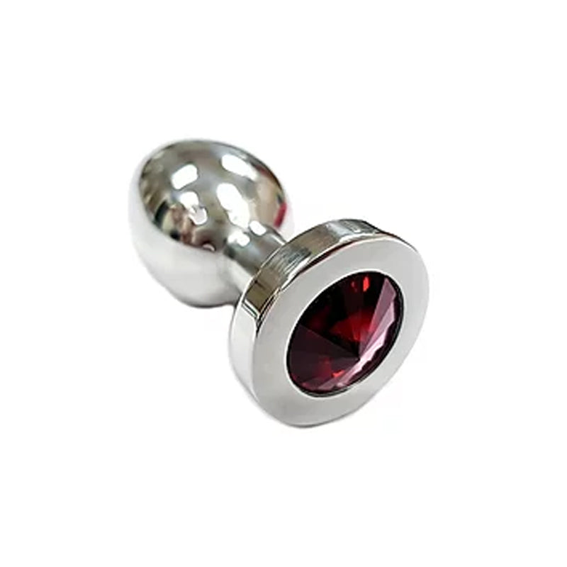 Stainless Steel Smooth Medium Butt Plug Red Crystal In Clamshell