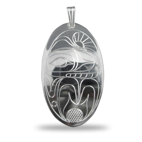 Whale Oval Sterling Silver Pendant