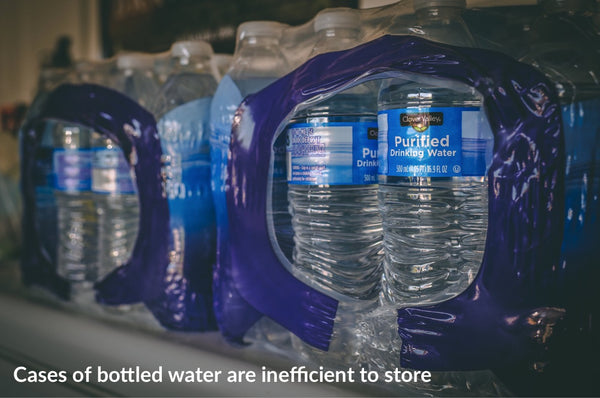 Cases of bottled water are not efficient ways to store water for a disaster