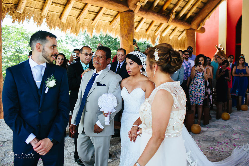 Groom seeing bride for first time Destination wedding in Mexico
