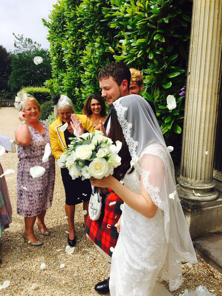 English Wedding Bride in Fingertip Length Mantilla Veil