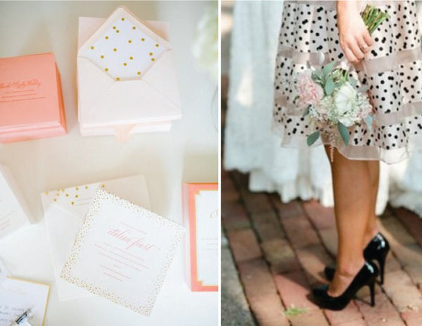 blush and gold polkadot invitation suite