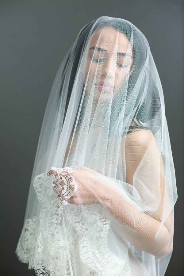 Mantilla veil with blusher cathedral veil