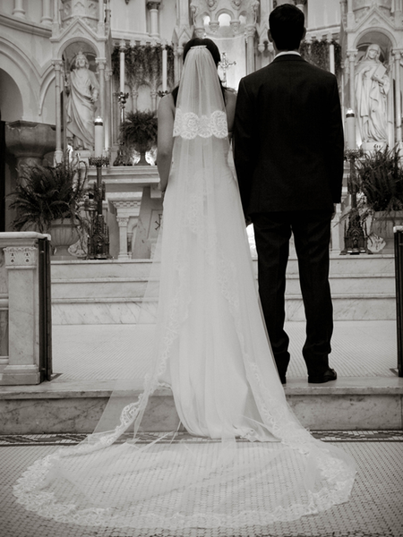 Catholic Church wedding with mantilla veil