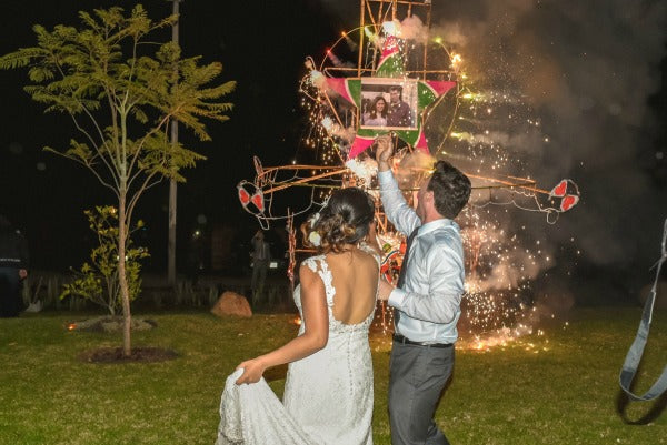 Bride and Groom Fireworks South American Wedding