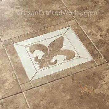 Ceramic Fleur de Lis Tile Floor Medallion