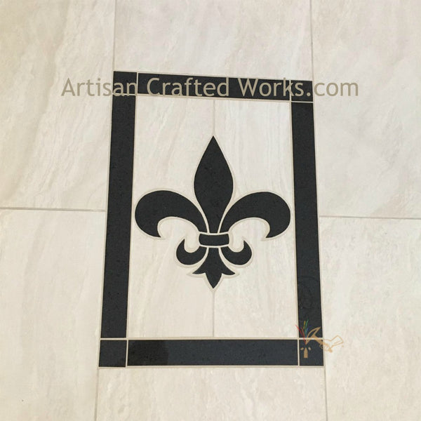Customer provided photo of Fleur de Lis floor medallion made from porcelain tile.