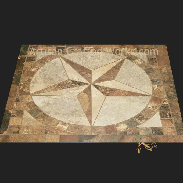 Slate look Porcelain Texas Star Tile floor medallion