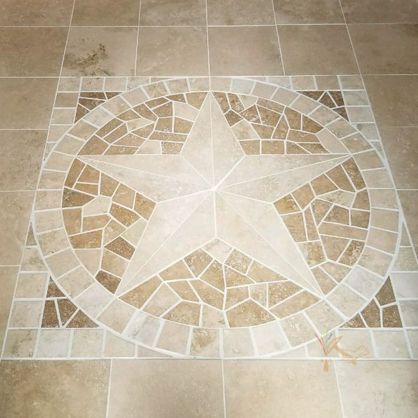 Travertine Texas star tile floor medallion.