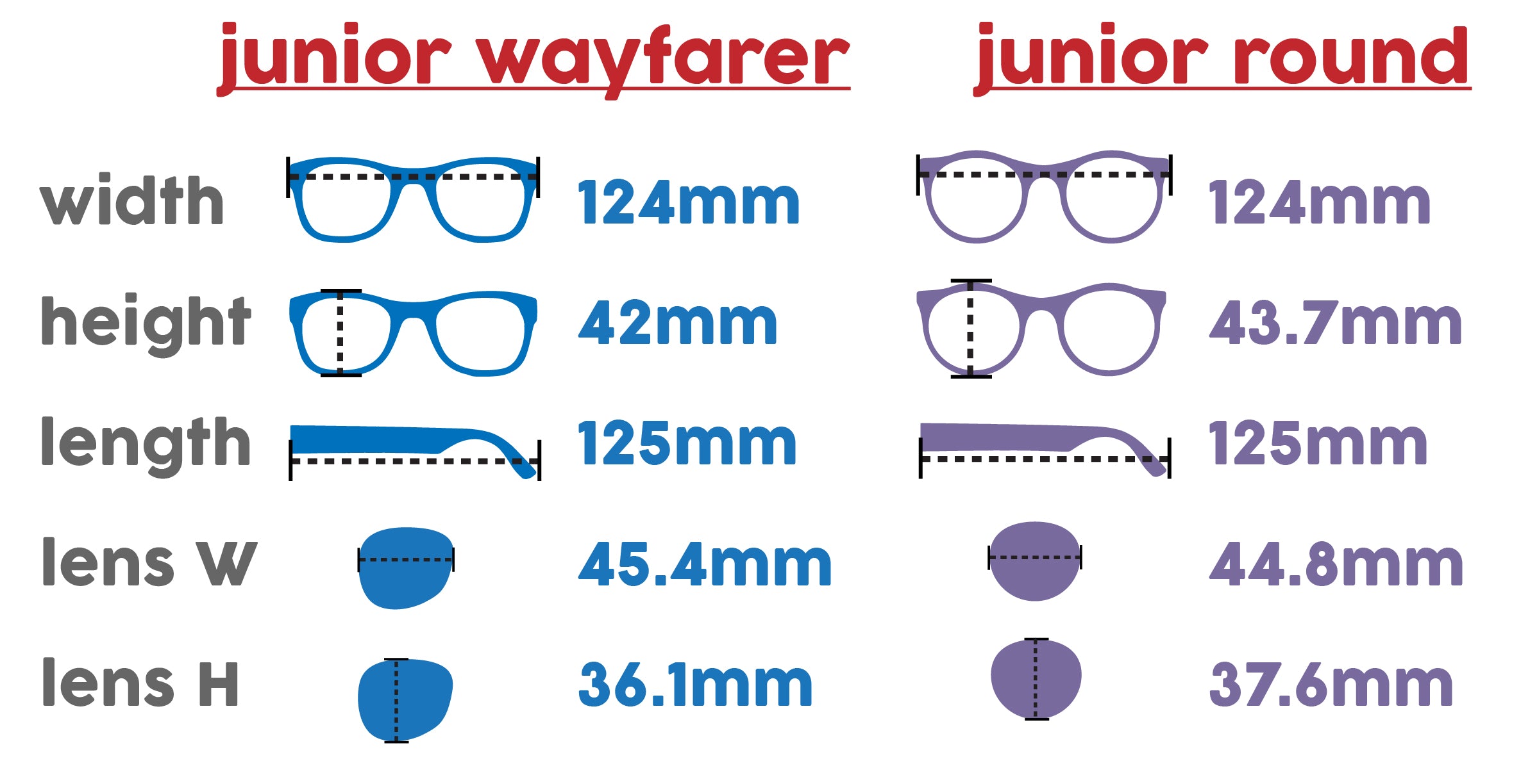 junior glasses size