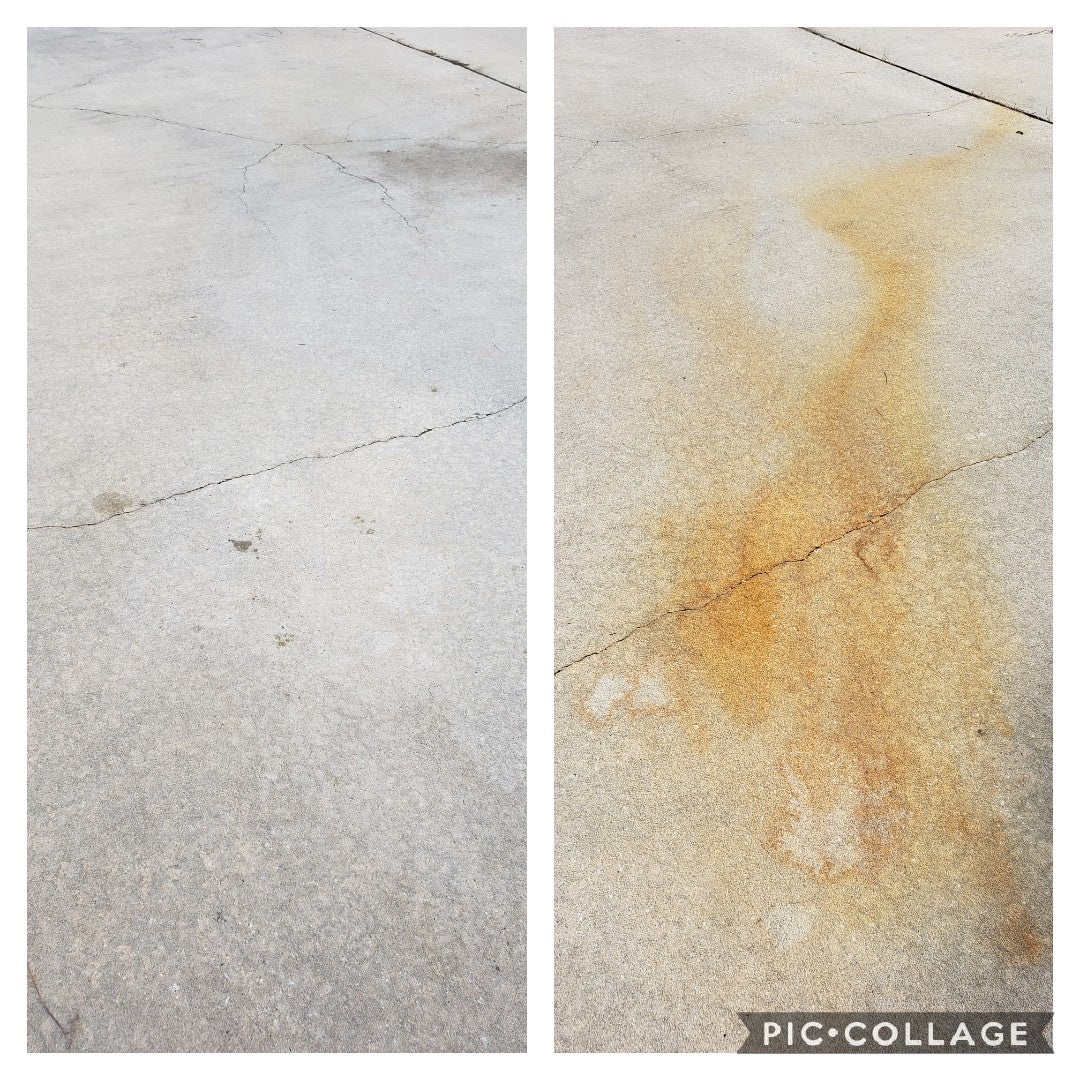 Before and After Rust on Concrete Drivway