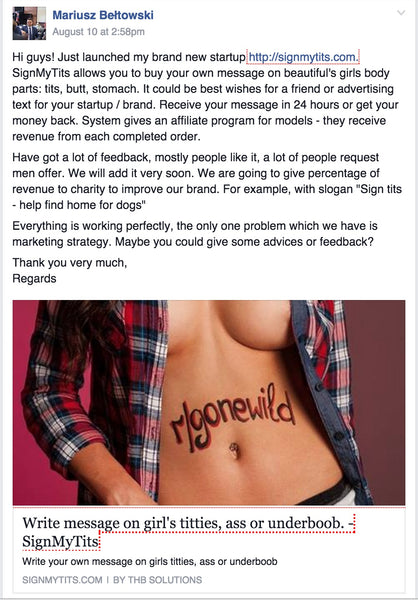 Sign my tits - one of the many breast related startups shamelessly popping up in 2015
