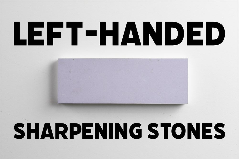 Image of a sharpening stone with text saying Left-Handed Sharpening Stone
