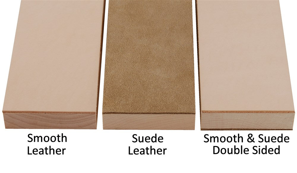 Comparing the smooth and suede leather sides on strops.