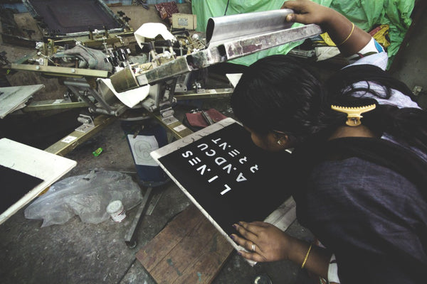 Printing Lines & Current design on the hold-all, hands-free FRIHET bag made by a lady in India