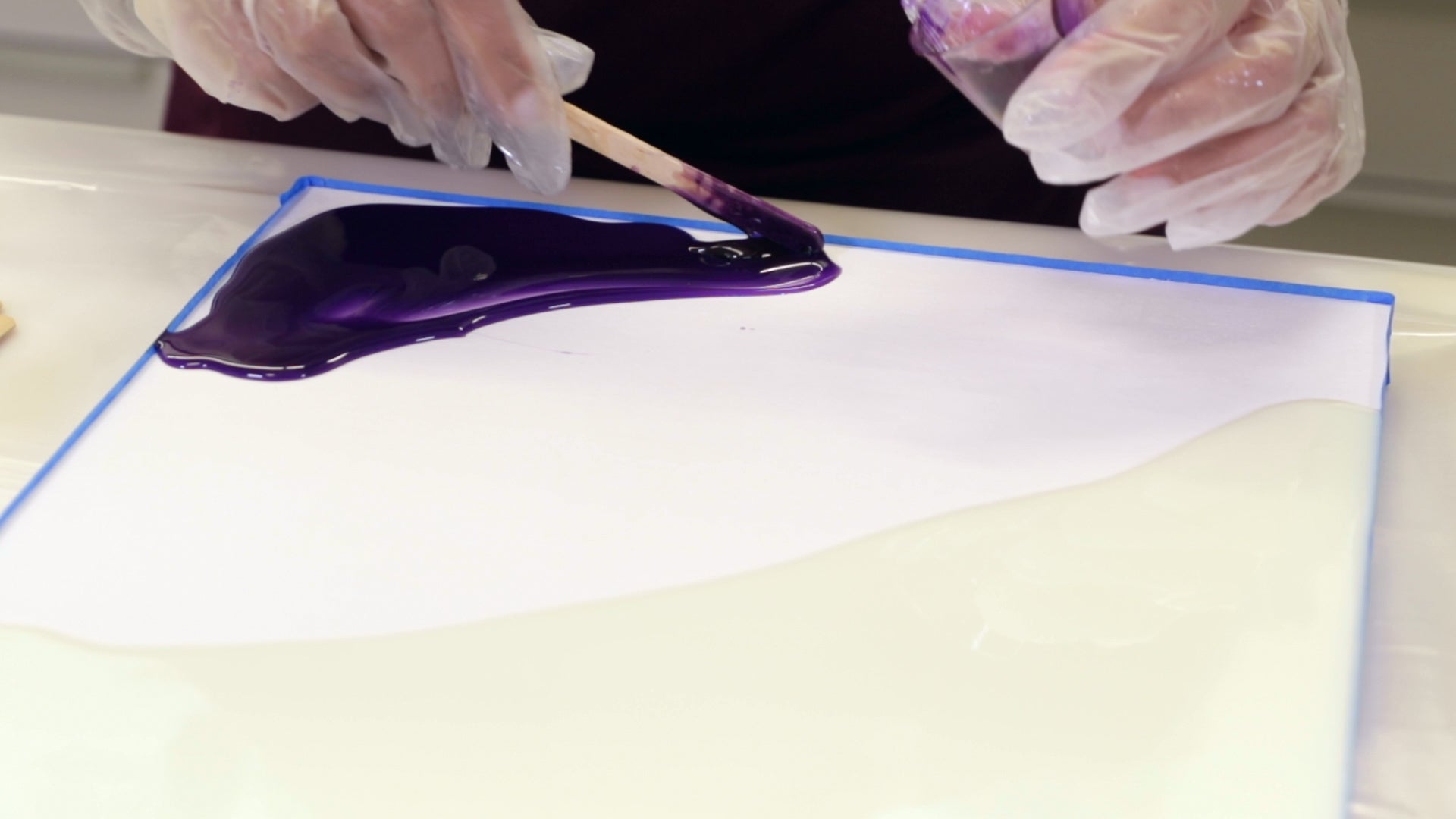 Create Resin Flow Art - second colour purple  in the opposite corner