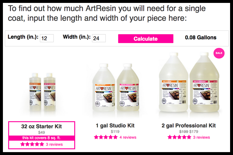 ArtResin resin usage calculator