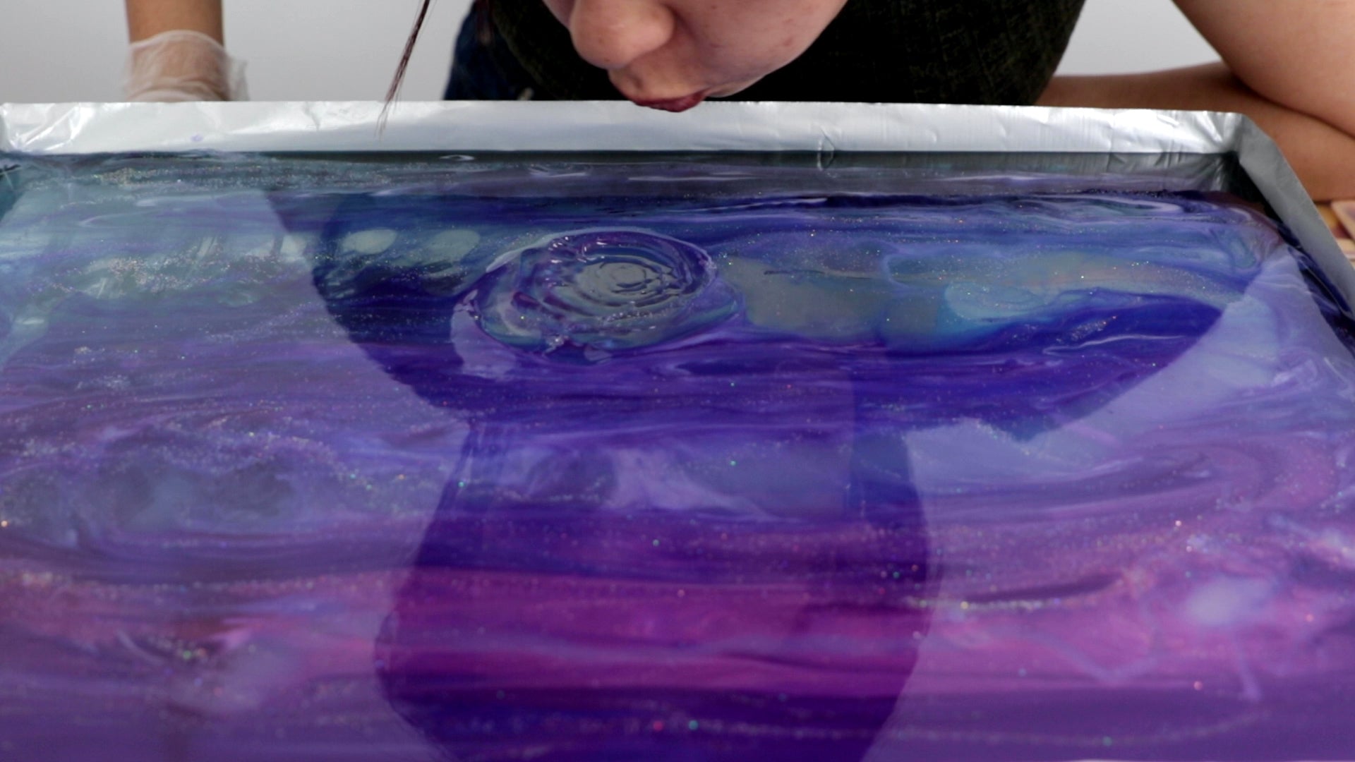 Resin Window Painting - blowing on your piece