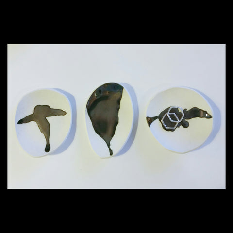 SET OF 3 RAW PORCELAIN // MOLTEN METAL DISHES