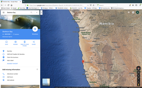 Google Maps view of Skeleton Bay, Namibia