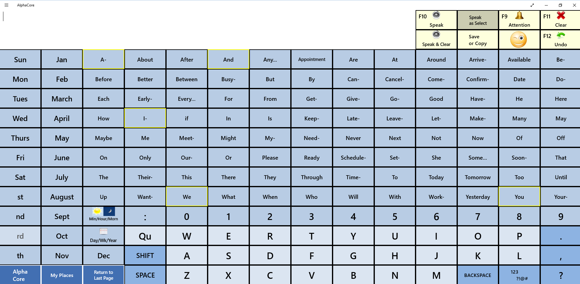 AlphaCore - Core Vocabulary (Time and Scheduling)