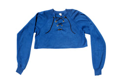 LACE UP // BLUE CROPPED SWEATSHIRT