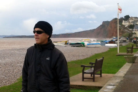 Wearing 7eye AirShield sunglasses on a windy day at Budleigh Salterton