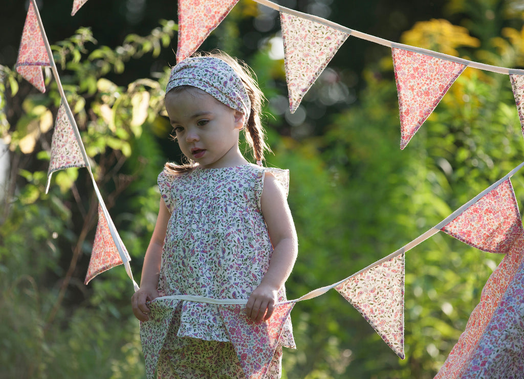 Bunting head scarf and blouse hand painted digitally printed organic cotton