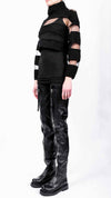 DAVID'S ROAD - CROP TOP WITH KNITTED AND TRANSPARENT STRIPES, IN BLACK