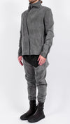 LA HAINE INSIDE US - WASHED DENIM JACKET WITH ASYMMETRICAL ZIP, IN GREY