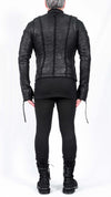 DAVID'S ROAD - Cotton Fleece Leather Effect biker jacket, in Black