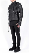 DAVID'S ROAD - Cotton Fleece Leather Effect biker jacket, in Black